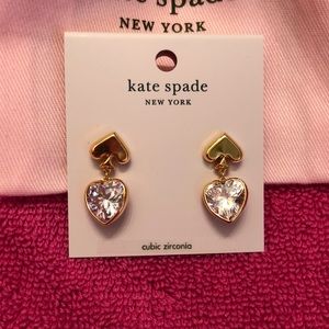 KS “EVERYDAY SPADE” CLEAR RHINESTONE AND GOLD DROP STUD EARRINGS (Large Stone).